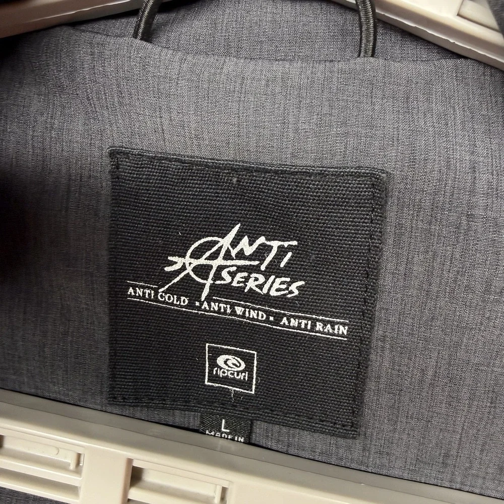 Rip Curl Anti Series Jacket Large Gray Hooded Windbreaker Surf Unisex Coastal‎